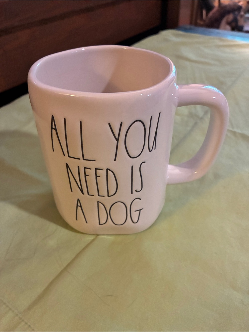 Rae Dunn White Ceramic Mug with Black 'All You Need Is A Dog' Lettering